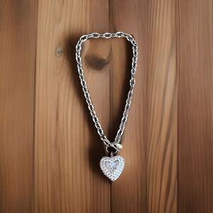 Rare Tarina Tarantino Clear Lucite Heart Necklace With Silver Tone Chain Y2K